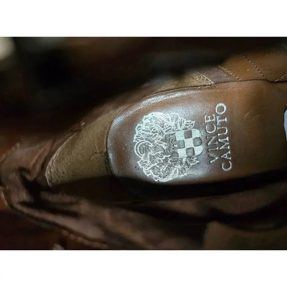 Vince Camuto Faythe Boots Brown Leather Heeled Layered Bootie Womens Size 9 M - Picture 9 of 10